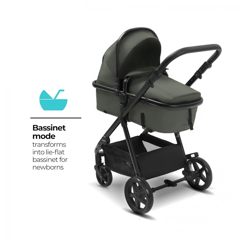 Carrinho de Bebê para Passeio 2 em 1 com Modo Berço Compatível com Assento de Carro Infantil Mompush Verde Escuro - Imagem 4