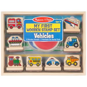 Kit de Carimbos Infantil de Madeira Tema Veículos com 8 Peças para Crianças Acima de 3 Anos Melissa & Doug