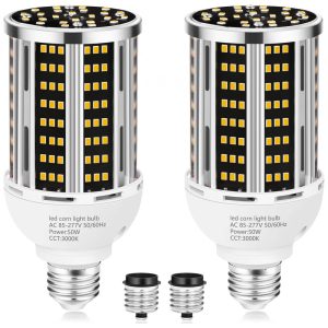 Lâmpada de Milho LED 50W 2 pack Branco Quente 3000K 6500LM Equivalente a 500W Base Média E26/E39 Ideal para Áreas Amplas Internas e Externas YANYCN