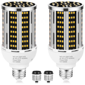 Lâmpada de Milho LED 50W 2 pack, Branco Quente 3000K 6500LM Equivalente a 500W, Base Média E26/E39, Ideal para Áreas Amplas Internas e Externas, YANYCN