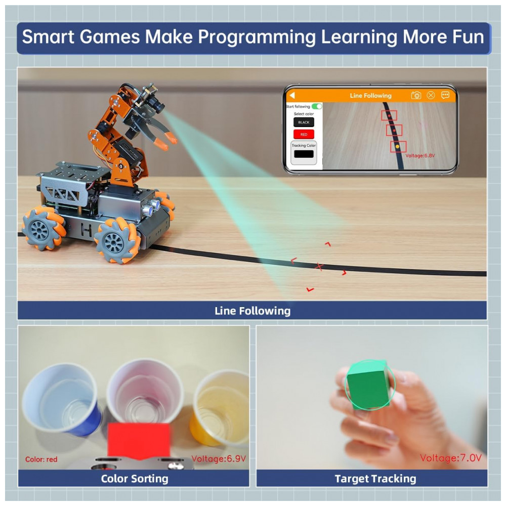Hiwonder MasterPi – Robô Mecanum com Braço Robótico 5DOF, Câmera HD e Chassi para Raspberry Pi 5 – Kit Programável Python para Iniciantes - Imagem 3