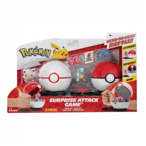 Jogo Pokémon Surprise Attack Game Squirtle and Jigglypuff Jazwares com 2 Poké Bolas surpresa 2 figuras e 6 discos de ataque
