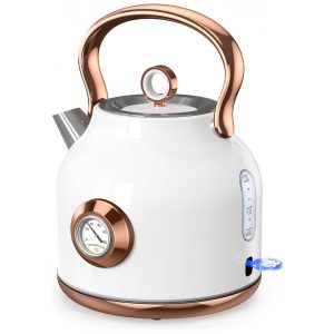 Chaleira Elétrica Retrô NESSGRAIM 1.7L em Aço Inoxidável com Desligamento Automático e Termômetro Embutido 110V Branca