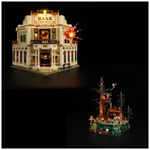 Lumibricks Western Bank Heist com iluminação LED 2875 peças + Sequoia Bandit Outpost 1183 peças cenário completo Velho Oeste