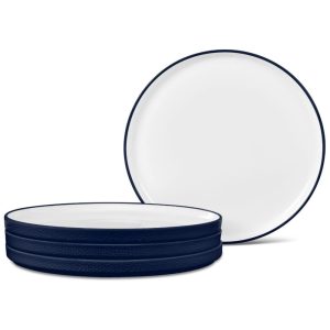 Conjunto de Pratos para Salada e Sobremesa com 4 Peças Formato Redondo Material de Porcelana e Designer Minimalista Noritake G015-205D Azul