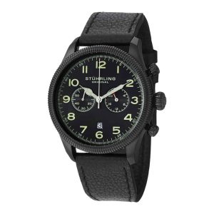Relógio de pulso masculino com cronógrafo Velo 482 42mm com mostrador e pulseira pretos em PVD preto Stuhrling.