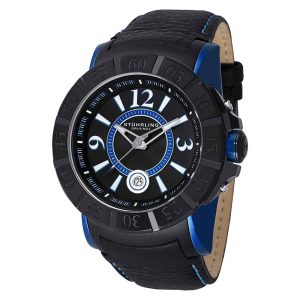 Relógio Stuhrling Geração X 543 com pulseira de borracha preta e mostrador preto de 50mm em PVD preto.