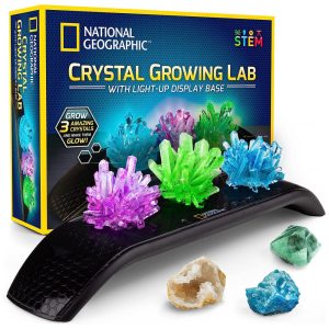 Kit de Crescimento de Cristais 3 Cristais Coloridos Vibrantes com Suporte Iluminado Brinquedo Científico STEM para Crianças 8-12 Anos Inclui 3 Gemas – National Geographic