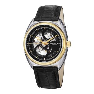 Relógio Tandem 381 40mm Automático mostrador Preto e Prata com Pulseira de Couro Preta. Stuhrling