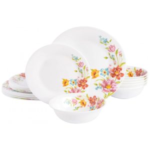 Aparelho de Jantar com 18 Peças Resistentes a Quebras e Lascas Gibson Home Branco Floral