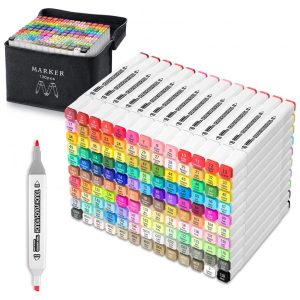 Conjunto de Canetas Artisticas 130 cores com Ponta Dupla e à Base de Álcool para Crianças e Adultos Tommax