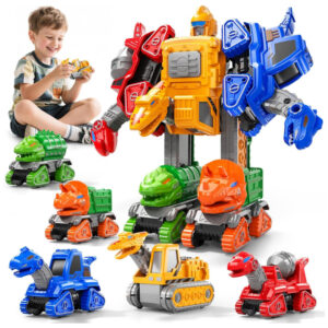 Kit Transformável de Construção Preto e Vermelho – 5‑em‑1 Transform Robot Set, STEM, Caminhões e Robô para Crianças