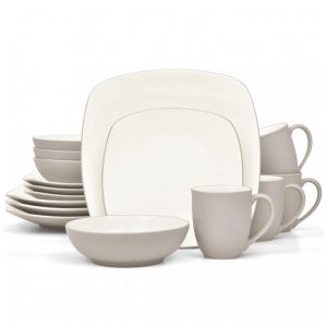Aparelho de Jantar para Todas as Ocasiões Elegância e Sofisticação para Sua Mesa com 16 Peças Formato Quadrado e Material de Cerâmica sem BPA Noritake Bege