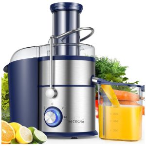 Espremedor de Frutas Centrífugo KOIOS 1300W com Bocal Extra Largo de 762 cm Motor de Cobre Puro Filtro Titânio Alta Eficiência de Sucos