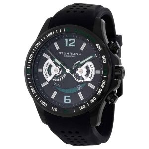 Relógio Brevet 274 Cronógrafo de 47mm com Pulseira de Silicone Preta e Mostrador Preto - Stuhrling.
