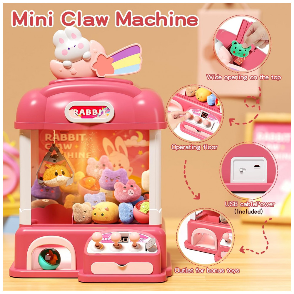 AIQI 55 PCS Large Kids Claw Machine Vermelha com Luzes LED e Som, Máquina de Garra Eletrônica para Crianças - Imagem 3