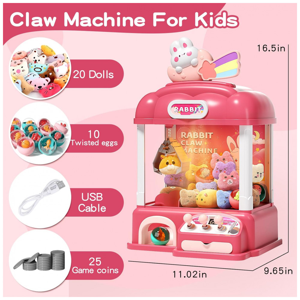 AIQI 55 PCS Large Kids Claw Machine Vermelha com Luzes LED e Som, Máquina de Garra Eletrônica para Crianças - Imagem 7