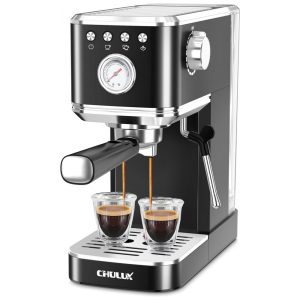 Cafeteira Espresso CHULUX Slim Automática 20 Bar Vaporizador de Leite 118L Bomba Italiana Aço Inox Aquecimento Rápido 110V - Preta