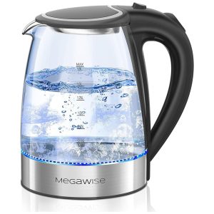 Chaleira Elétrica de Vidro Capacidade 1.8 L 1500W com Luz LED MEGAWISE Prateado