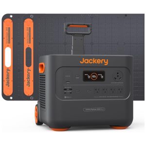 Kit Gerador de Energia Portátil Solar 2000 Plus 3000W e 2 Paneis Solares 200W Jackery 110V Preto e Laranja