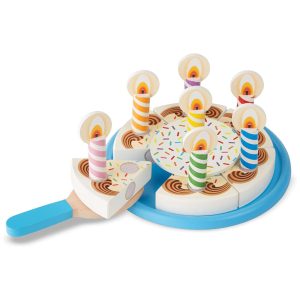 Bolo de Aniversário Infantil de Madeira com Velcro e Coberturas Variadas e 7 Velas para Crianças Acima de 3 Anos Melissa & Doug