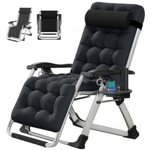 Cadeira Reclinável Ajustável Gravidade Zero com Mesa Lateral e Almofada Removível DoCred Preto