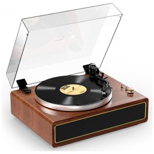 Toca-discos All-in-One com Alto-falantes Integrados e Suporte para Reprodução Sem Fio - Autostop e Velocidade de 33/45 RPM - WOCKODER