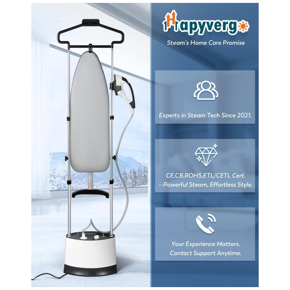 Steamer, Passadeira e Vaporizador Comercial de Roupas Vertical Hapyvergo, 1500W - Imagem 7