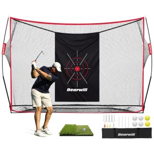 Rede de Treino de Golfe Bearwill 3x2m com Tapete Alvo 8 Tees 6 Bolas e Bolsa - Completo para Prática e Transporte.