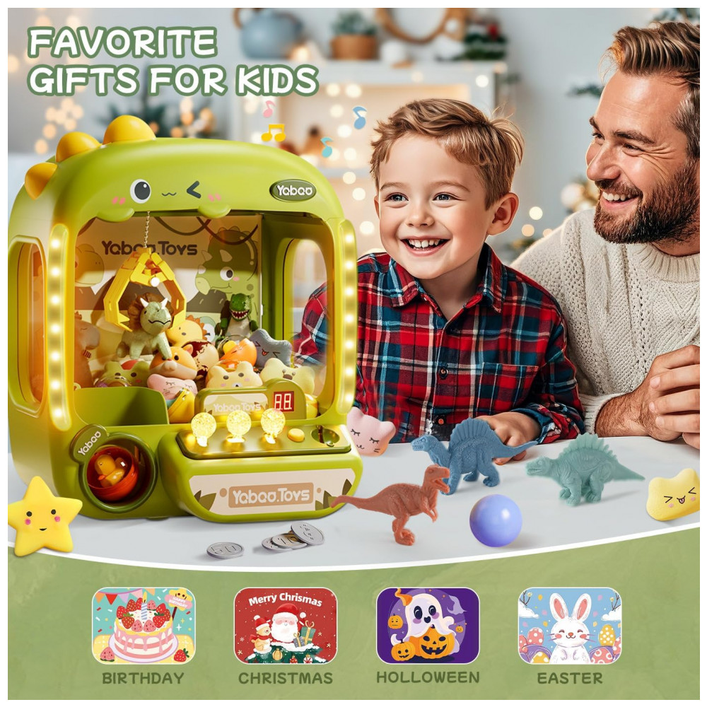 Máquina de Garra Dinossauro Vanvimen 64 PCS Grande para Crianças, Arcade Mini Vending Game com Brinquedos e Doces, Som e Luzes - Imagem 9