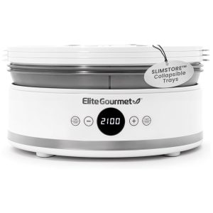 Desidratador de Alimentos Digital Elite Gourmet EFD329WD com 5 Bandejas SlimStore Livres de BPA para Armazenamento Compacto Temporizador Ajustável e