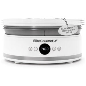 Desidratador de Alimentos Digital Elite Gourmet EFD329WD com 5 Bandejas SlimStore Livres de BPA para Armazenamento Compacto, Temporizador Ajustável e