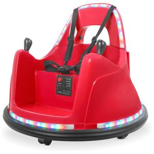 Carro Elétrico Infantil Bate Bate com 2 Velocidades Controle Remoto e APP Luzes LED Bluetooth Giro de 360 ° e Adesivo 12V Kidzone Vermelho