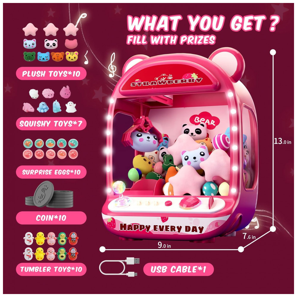 Skirfy Máquina de Garra Mini Arcade Rosa para Crianças, Brinquedo Vending Machine com Prêmios e Som, Presente de Aniversário - Imagem 3