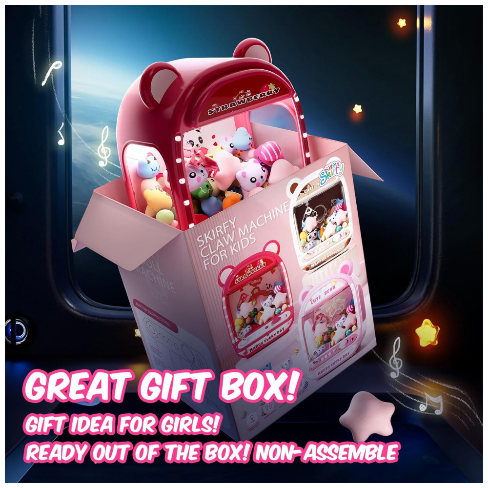 Skirfy Máquina de Garra Mini Arcade Rosa para Crianças, Brinquedo Vending Machine com Prêmios e Som, Presente de Aniversário - Imagem 4