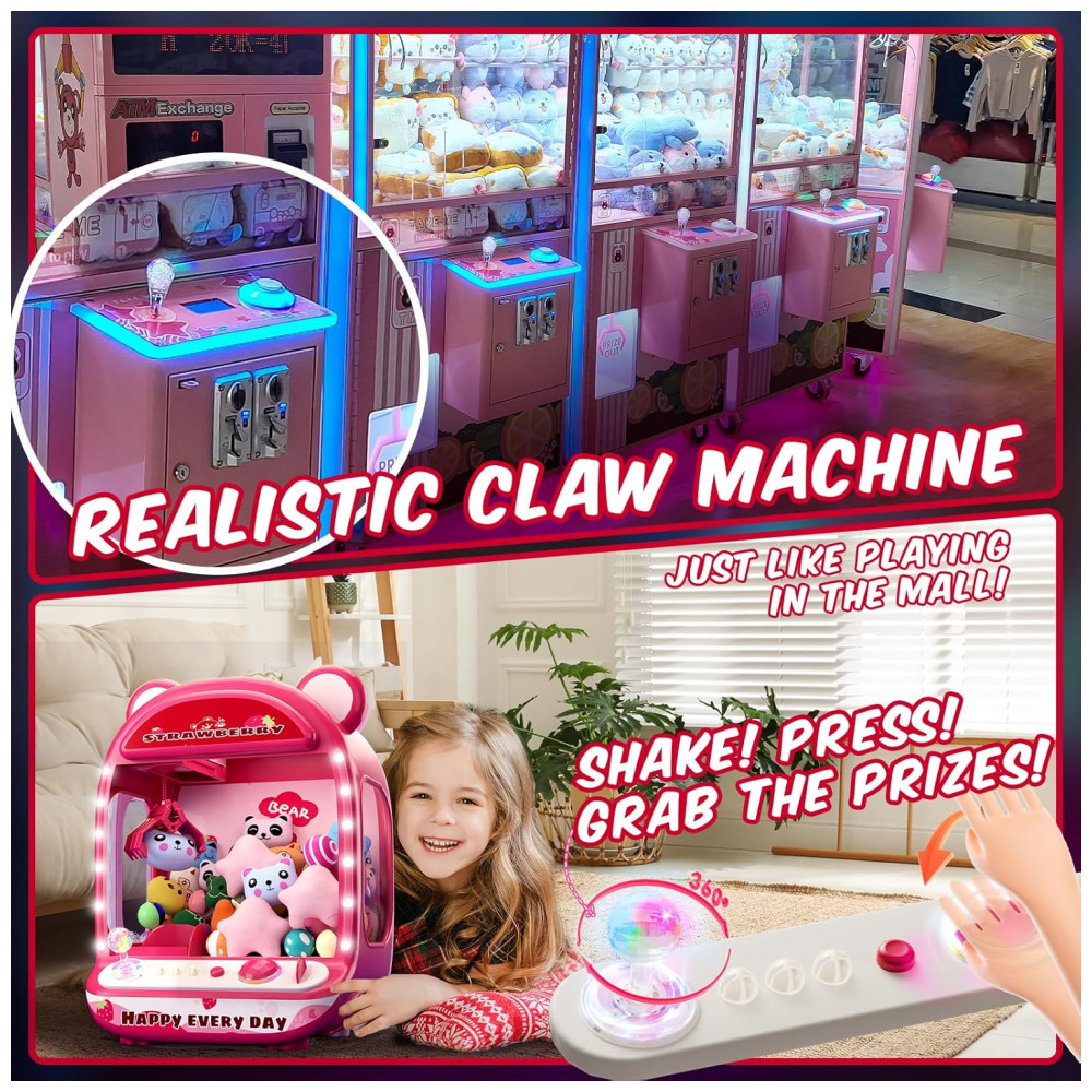 Skirfy Máquina de Garra Mini Arcade Rosa para Crianças, Brinquedo Vending Machine com Prêmios e Som, Presente de Aniversário - Imagem 5