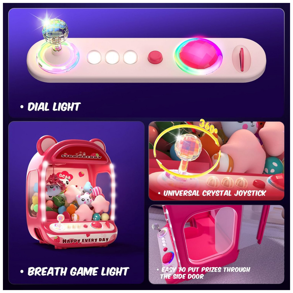 Skirfy Máquina de Garra Mini Arcade Rosa para Crianças, Brinquedo Vending Machine com Prêmios e Som, Presente de Aniversário - Imagem 6