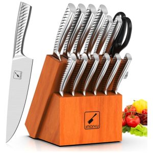 Conjunto de Facas Imarku em Aço Inoxidável com Bloco de Bancada Multinível 14 Peças Prata