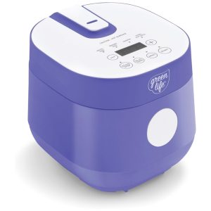 Panela de Arroz Elétrica GreenLife 15L Lilás Cerâmica Antiaderente PFAS-Free Fuzzy Logic Programável Bowl Removível Lava-louças 110V
