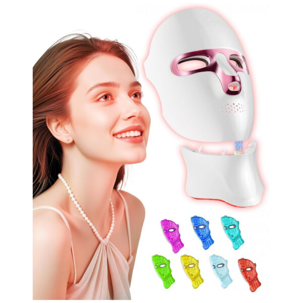Máscara de Terapia com Luz Vermelha FOLOKE para Rosto e Pescoço, Luz LED para o Rosto, Recarregável via USB, Máscara de Infravermelho para Casa, Traba