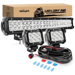 Kit Barra LED e Farol de Milha LED Off Road com Cabos e Suporte 126W 12V 24V Nilight ZH001 Preto