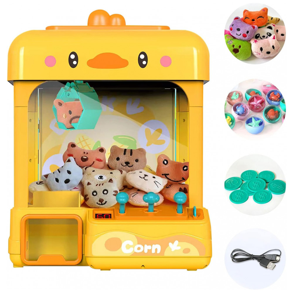 Claw Machine cxjoigxi Duck Amarela – Máquina de Garra Eletrônica Infantil com Luzes, Sons Ajustáveis e Dispensador de Brinquedos