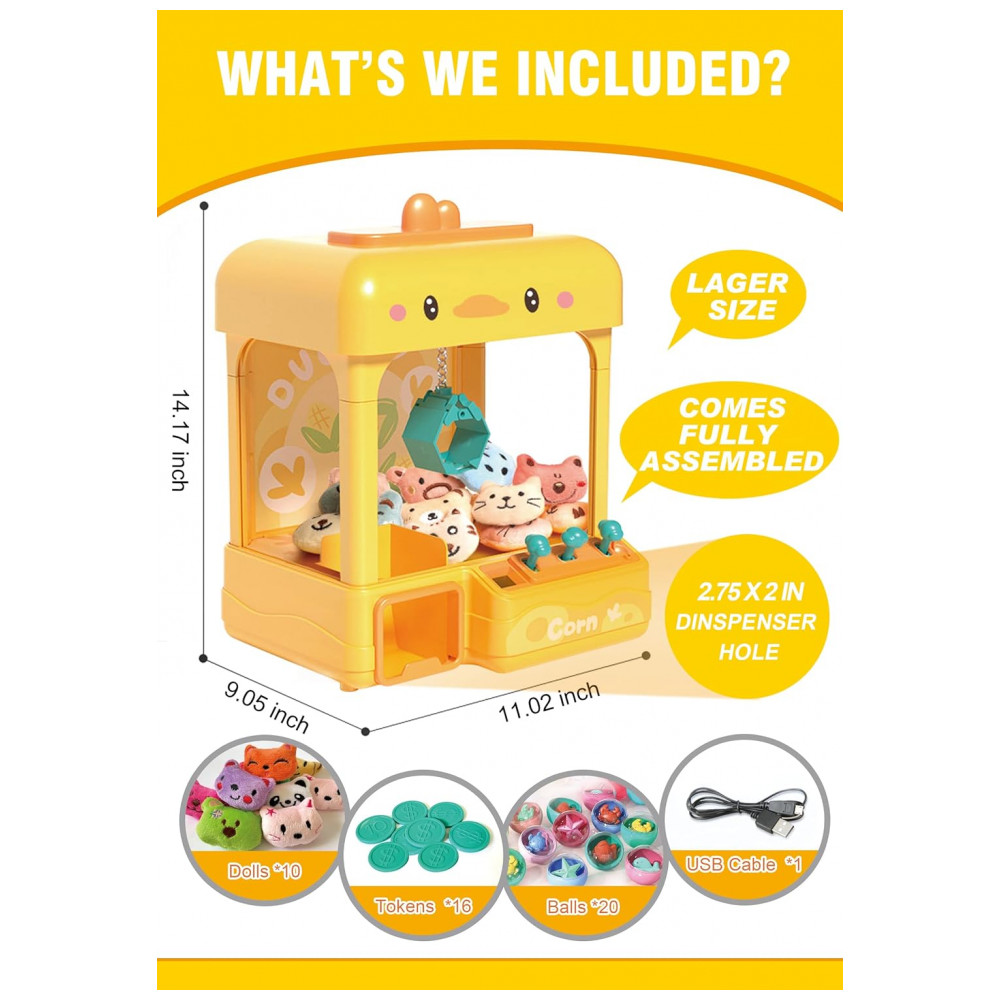 Claw Machine cxjoigxi Duck Amarela – Máquina de Garra Eletrônica Infantil com Luzes, Sons Ajustáveis e Dispensador de Brinquedos - Imagem 3