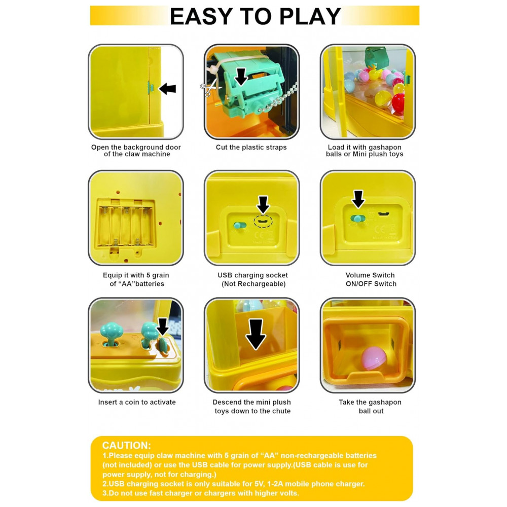 Claw Machine cxjoigxi Duck Amarela – Máquina de Garra Eletrônica Infantil com Luzes, Sons Ajustáveis e Dispensador de Brinquedos - Imagem 6