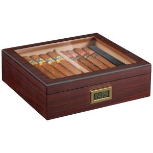 Umidor de Charutos Flauno em Cedro Espanhol com Higrômetro Digital Umidificador e Divisor - Caixa Artesanal para Armazenamento Ideal de Charutos
