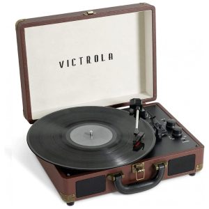 Toca Discos Portátil Vintage com Bluetooth 3 Velocidades e Alto-falantes Embutidos Victrola Marrom