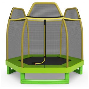 Trampolim DIÁRIO para crianças trampolins recreativos de 7 pés trampolim com compartimento de segurança de rede mini trampolim interno externo trampolim infantil para meninos meninas de 3 anos amarelo verde