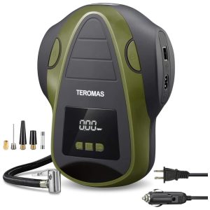 TEROMAS Mini Compressor de Ar Elétrico Automotivo Portátil 12V 110V 150 PSI Multifuncional c Manômetro