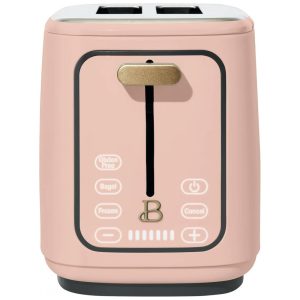 Torradeira elétrica Beautiful 2 fatias rosa com display digital touch ranhuras largas 7 níveis de tostagem bandeja de migalhas 900W 110V