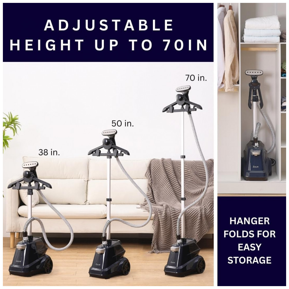 SALAV: Steamer,Passadeira e Vaporizador de Roupas Vertical Comercial Navy, 1800W, Tanque de Água XL de 3L, 90 Min de Uso Contínuo, - Imagem 9